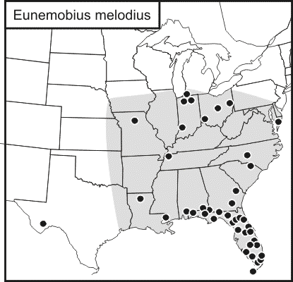distribution map for Eunemobius melodius